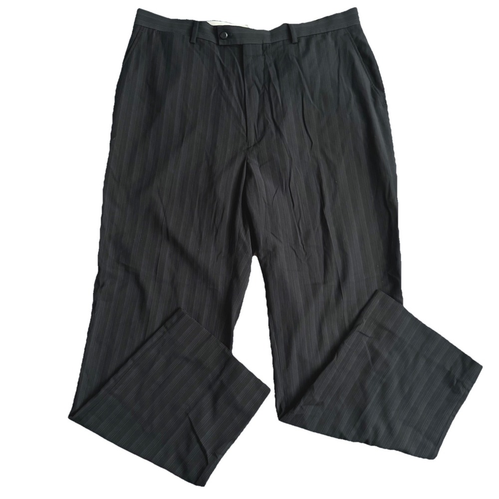 Louis Raphael Mens Flat Front Straight Leg Striped Black Dress Pants Size 38x32